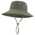 Green adjustable bucket hat for women, foldable sun protection hat with chin strap and eyelets - 58cm / Army Green