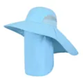 Light blue outdoor sun hat with wide brim, breathable mesh and neck flap for summer UV protection. - One Size / Blue
