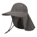 Dark grey sun protection hat with neck flap, breathable mesh and adjustable cord. - One Size / Dark Gray