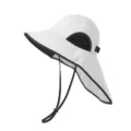 Wide brim sun hat with neck flap, breathable mesh and windproof chin strap for outdoor. - 58 / Black and White