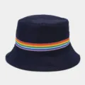 Clásico sombrero de pescador de algodón azul marino con cinta de arcoíris, sombrero. - Talla única / Azul marino
