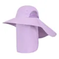 Purple sun hat with wide brim, neck flap and mesh ventilation for outdoor riding and hiking. - One Size / Purple