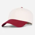 Gorra de béisbol bicolor en blanco y burdeos, diseño clásico de seis paneles con visera. - Burdeos