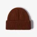 Gorro de invierno de punto acanalado marrón, gorro cálido con vuelta gruesa para frío. - Talla única / Marrón Rojo