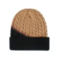 Gorro de punto degradado con vuelta, gorro de invierno cálido y grueso en marrón negro. - Talla única / Negro y Caqui