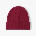 Gorro de punto acanalado burdeos, gorro clásico de color sólido invierno cálido casual con vuelta - Talla única / Burdeos