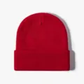 Gorro de punto rojo liso cálido de invierno con borde doblado para uso diario informal - Talla única / Rojo Brillante