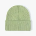 Light green knit beanie winter hat, ribbed cuffed thermal cap for cold weather outdoor. - One Size / Grass Green