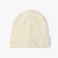 Gorro de punto acanalado blanco roto, gorro de invierno cálido liso con vuelta variante - Talla única / Beige