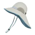 Wide brim outdoor sun hat with neck flap, windproof cord, and breathable mesh in light grey. - 62 / Dark Blue Gray White (Dark Blue Webbing)