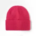 Pink ribbed knit beanie winter warm wool hat casual solid color slouchy cap stylish - One Size / Rose Red