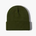 Dark green knit beanie winter warm acrylic hat for men and women solid color casual cap - Army Green