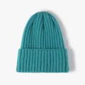 Gorro de punto acanalado turquesa para mujer y hombre, clásico gorro de invierno con vuelta. - Azul Lago Oscuro
