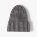 Gorro de punto acanalado gris oscuro, unisex otoño invierno cálido casual color sólido. - Gris oscuro