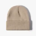 Khaki cuffed knit beanie winter warm solid color woolen hat for men and women daily wear. - Beige Khaki