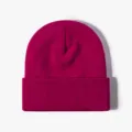 Magenta knitted cuffed beanie, cozy winter thick solid color wool hat for men and women. - Rose Red