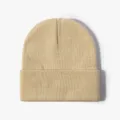 Solid color thick knit beanie winter warm wool hat for men and women classic style - Beige