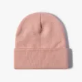 Pink knitted beanie cuffed winter warm wool hat solid color acrylic daily wear - Light Skin Pink