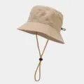 Variante de sombrero de pescador caqui con barbiquejo ajustable y diseño cortavientos para aire libre. - Talla única / Caqui