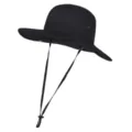 Sombrero de pescador negro de ala ancha con barbiquejo, proteccion solar para senderismo. - Talla única / Negro