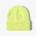 Fluorescent yellow cuffed knit beanie, thick warm winter woolly hat for men and women - Internal Fluorescent Yellow