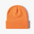 Bright orange cuffed knit beanie, thick warm winter outdoor solid color woolen hat. - Fluorescent Orange
