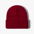 Solid wine red knitted cuffed beanie, thick warm winter woolen hat for men and women. - Jujube Red