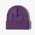 Purple knitted beanie winter warm cuff hat thick casual outdoor solid wool knit cap - Purple