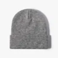 Gray cuffed knitted beanie, winter warm solid color casual retro hat for men and women. - Light Heather Gray