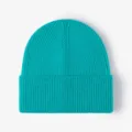 Bonnet en tricot côtelé turquoise vif, bonnet d'hiver chaud à revers pour femme et fille. - Taille unique / Bleu Lac Foncé