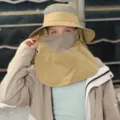 Outdoor sun protection bucket hat with full face and neck cover for hiking fishing - Khaki