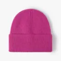 Bonnet en tricot côtelé magenta pour femme, hiver chaud épais doux revers bonnet - Taille unique / Rose rouge