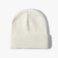 Plain White Knitted Beanie Hat Cuffed Solid Color Winter Warm Thick Skull Cap Unisex Apparel - Cream White