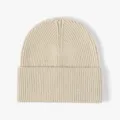 Bonnet en tricot côtelé beige, chapeau d'hiver chaud et classique style casual revers. - Taille unique / Mètre