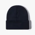 Dark blue solid color knit beanie for winter, warm cuffed wool cap, casual daily autumn hat. - Navy Blue