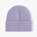 Bonnet en tricot lavande pour femme, doux bonnet chaud d'hiver avec revers, style mode élégant. - Taille unique / Mauve Clair