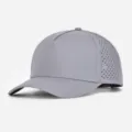 Graue atmungsaktive laserperforierte 5-Panel-Schnelltrocknungs-Sport-Baseballkappe für Sonnenschutz. - Einheitsgröße / Hellgrau