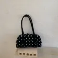 Black polka dot bowling bag women fashion shoulder handbag underarm retro aesthetic design - No Pendant / Black
