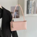 Minimalist pink leather baguette shoulder bag stylish underarm handbag chic casual women purse - With Pendant / Pink