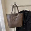 Borsa shopper marrone retrò da donna, grande borsa a spalla in pelle PU casual per lavoro. - Caffè