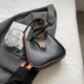 Minimalist contrast trim shoulder bag, stylish black and brown crossbody hobo bag. - No Pendant / Black