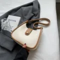 Beige and brown contrast shoulder bag, trendy minimalist bucket bag variant choice - No Pendant / White and Khaki