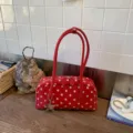 Red polka dot bowling bag sweet girl underarm handbag fashion variant shoulder bag - With Pendant / Red