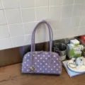 Sweet purple polka dot bowling bag women fashion large capacity underarm handbag with star charm - With Pendant / Purple