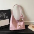 Sac porté épaule rose grand capacité, cabas fourre-tout décontracté avec pendentif cheval. - Rose Avec Pendentif