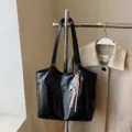 Black patent leather tote bag for women, large capacity stylish shoulder handbag for daily work. - With Pendant / Black
