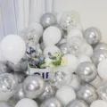 Kit de ballons argent et blanc avec ballons de confettis pour décoration de fête et mariage. - Blanc Argent avec Paillettes