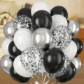 Black white and silver balloons set for birthday party wedding engagement decoration - 50 Pieces/Pack / Black White Silver with Silver Sequins