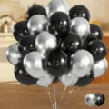 Black and silver metallic balloons set detail for party birthday wedding celebration decoration. - 50 Pieces/Pack / Matte Black and Silver