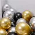 Metallic latex balloons in gold, silver and black, perfect for birthday party and event decor. - 50 Pieces/Pack / Matte Black Silver and Gold